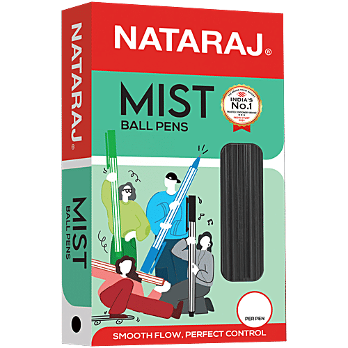 Nataraj 621 Mist Ball Pens - Black Ink, 20 pcs  Comfortable Grip, Non-Fading Ink, Smooth Writing