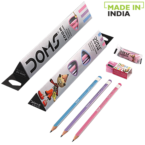 Doms Zoom Triangle Pencil, 10 pcs  Ultimate Dark Triangle Pencils, Sharpener & Eraser in the Box