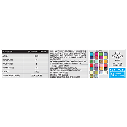 Doms Long Jumbo Wax Crayons, 24 shades  
