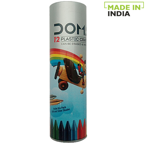 Doms Plastic Crayon, 12 pcs Round Tin 