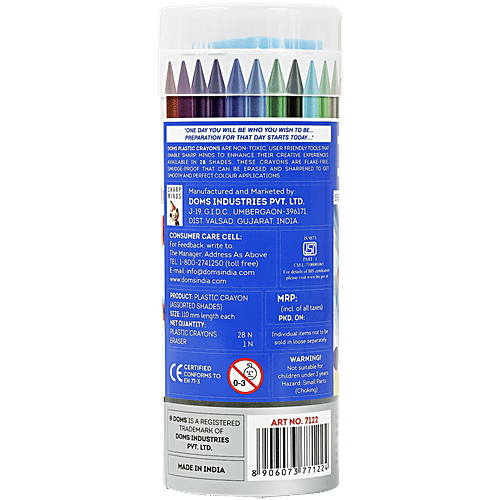 Doms Plastic Crayons, 28 pcs (Get Free Eraser)