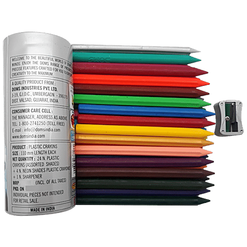 Doms Plastic Crayon, 24 shades Round Tin 