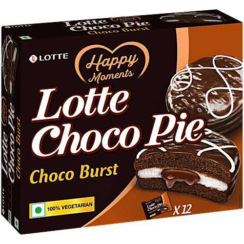 Lotte Choco Pie - Original, With Rich Marshmallow, No Preservatives, 28 g (Pack of 12) 63% more Cocoa, With a Milk Creme Signature