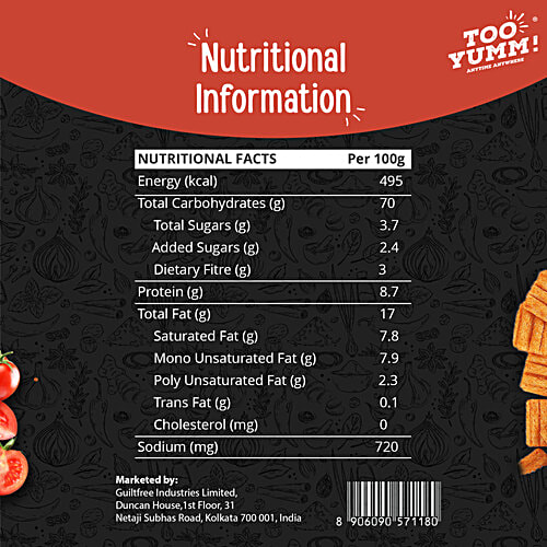 Too Yumm! Tangy Tomato Flavour Multigrain Chips, 21 g Zero Cholesterol, Protein Snack