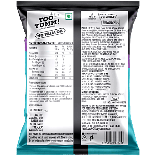 Too Yumm! Dahi Papdi Chaat Flavour Multigrain Chips, 41 g  Zero Cholesterol, Protein Snack