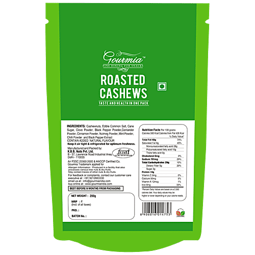 Gourmia Cashews - Roasted, Tangy Masala, Large, 200 g  No Cholesterol, No Trans Fat