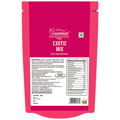 Gourmia Exotic Mix - With Macadamias, Seeds & Strawberries, 200 g  