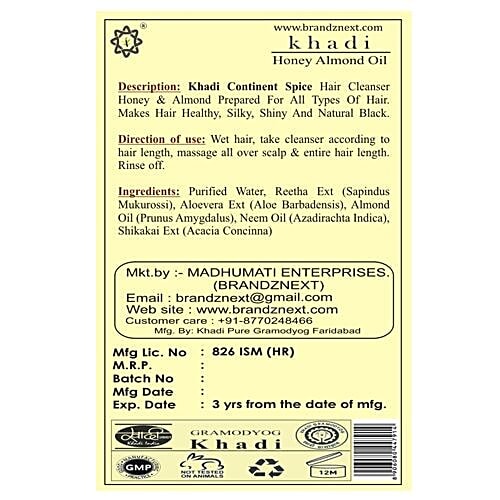 Continent Spice Khadi Herbal Shampoo - Honey Almond, 210 ml  SLS & Paraben Free