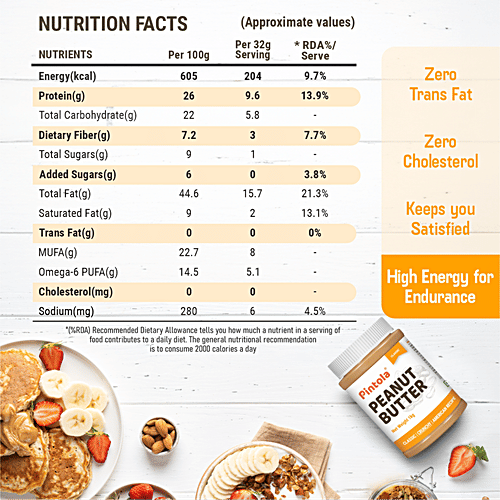 Pintola Peanut Butter - Crunchy, Classic, Original American Recipe, With 26g Protein, 1 kg  Powerful Protein
 Fibre Rich
 Unmatched Taste