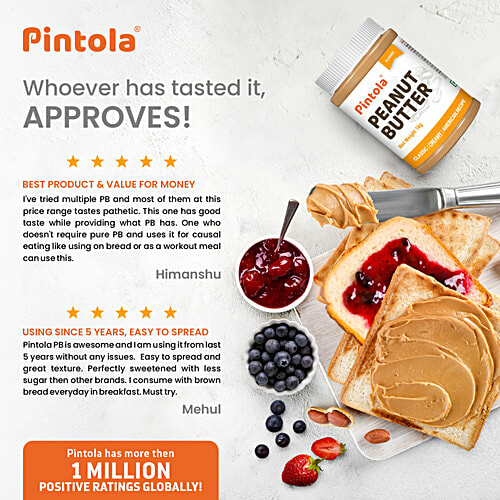 Pintola Peanut Butter - Creamy, Classic, Original American Recipe, With 26g Protein, 2.5 kg Powerful Protein
High Fibre
Premium Quality