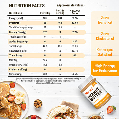 Pintola Peanut Butter - Creamy, Classic, Original American Recipe, With 26g Protein, 2.5 kg Powerful Protein
High Fibre
Premium Quality