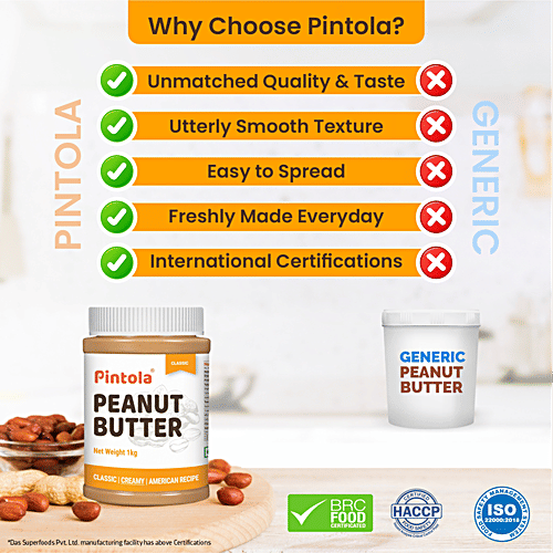 Pintola Peanut Butter - Creamy, Classic, Original American Recipe, With 26g Protein, 2.5 kg Powerful Protein
High Fibre
Premium Quality