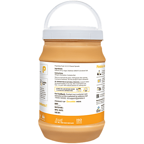Pintola Peanut Butter - Crunchy, Classic, Original American Recipe, With 26g Protein, 2.5 kg  