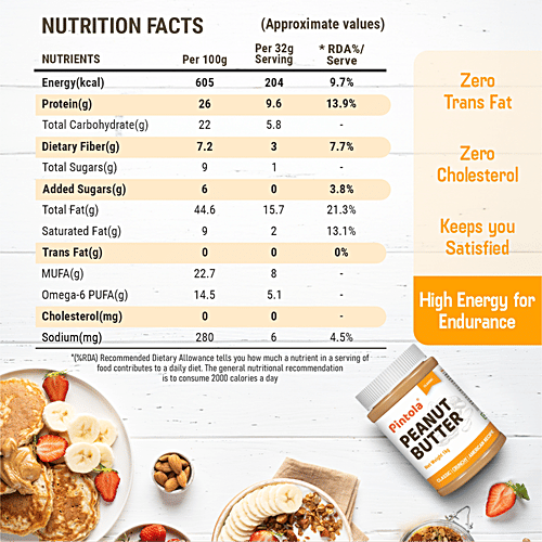 Pintola Peanut Butter - Crunchy, Classic, Original American Recipe, With 26g Protein, 2.5 kg  