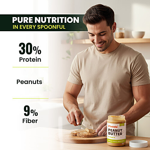 Pintola Peanut Butter - Organic, Unsweetened & Crunchy, With 30g Protein, 350 g  Organic Peanuts