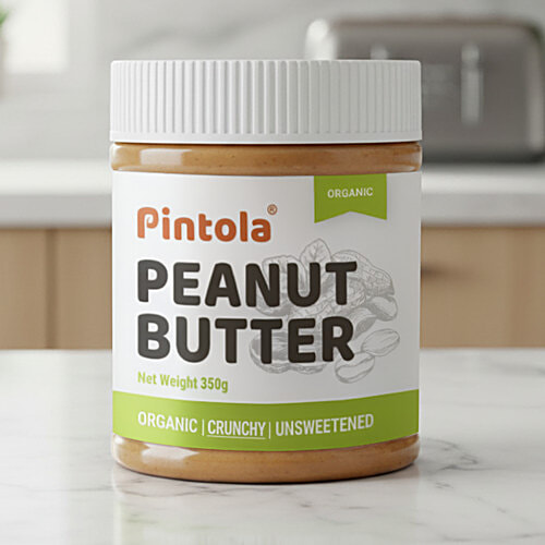 Pintola Peanut Butter - Organic, Unsweetened & Crunchy, With 30g Protein, 350 g  Organic Peanuts
