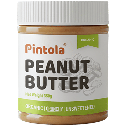 Pintola Peanut Butter - Organic, Unsweetened & Crunchy, With 30g Protein, 350 g  Organic Peanuts
