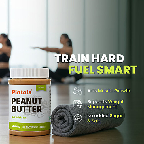 Pintola Peanut Butter - Organic, Unsweetened & Creamy, With 30g Protein, 1 kg  Organic & Natural
 High Protein
 Rich in Fibre