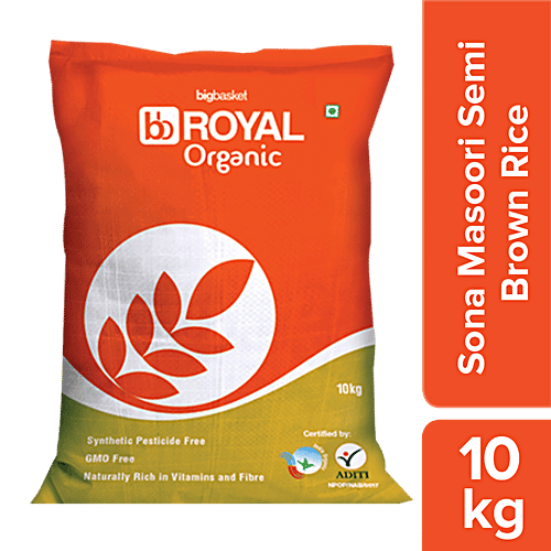 bb Royal Organic Sona Masoori Semi Brown Rice/Tandul - Handpounded, 10 Kg  