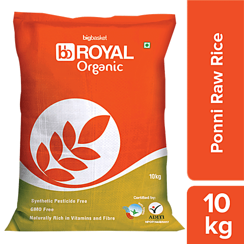 bb Royal Organic - Ponni Raw Rice/Chawal, 10 kg  