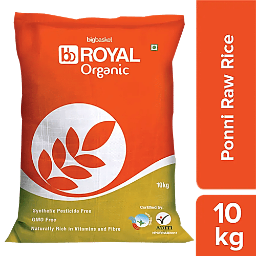 bb Royal Organic - Ponni Raw Rice/Tandul, 10 kg  GMO Free, Synthetic Pesticide Free