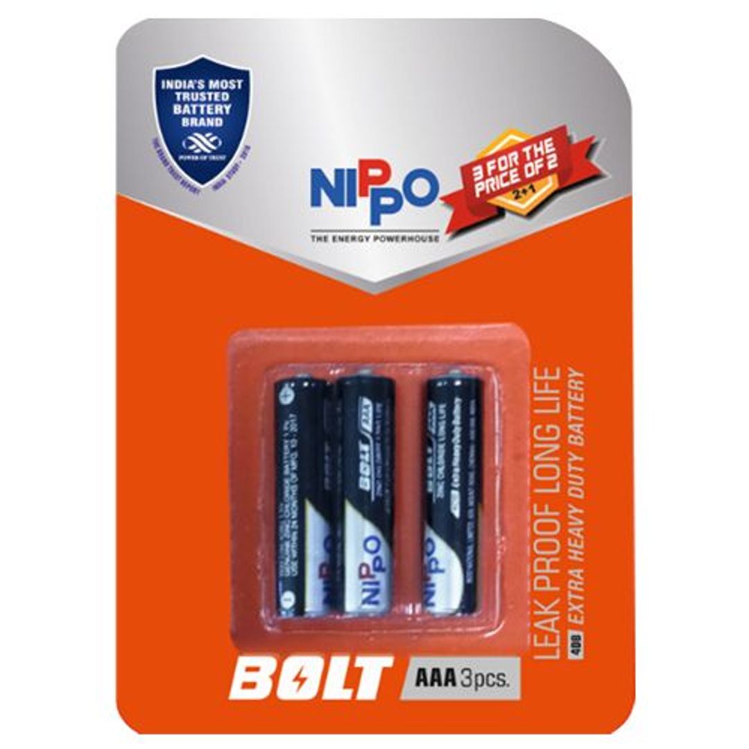Nippo Bolt Long Life Extra Heavy Duty Batteries - AAA, 3 pcs 