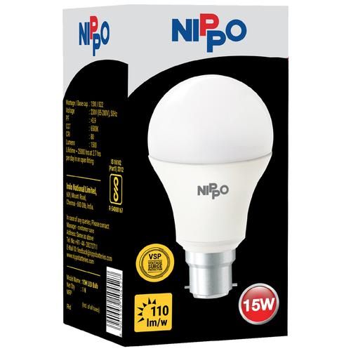 Nippo LED Bulb - Cool Daylight White, Round, 15 Watts, B22 Base, 1 pc  Extra Long Life