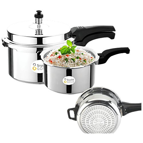 Srushti Gold Combo Outer Lid Induction Base Aluminum Pressure Cooker With Common Lid, 2 pcs (3 L + 2 L) 