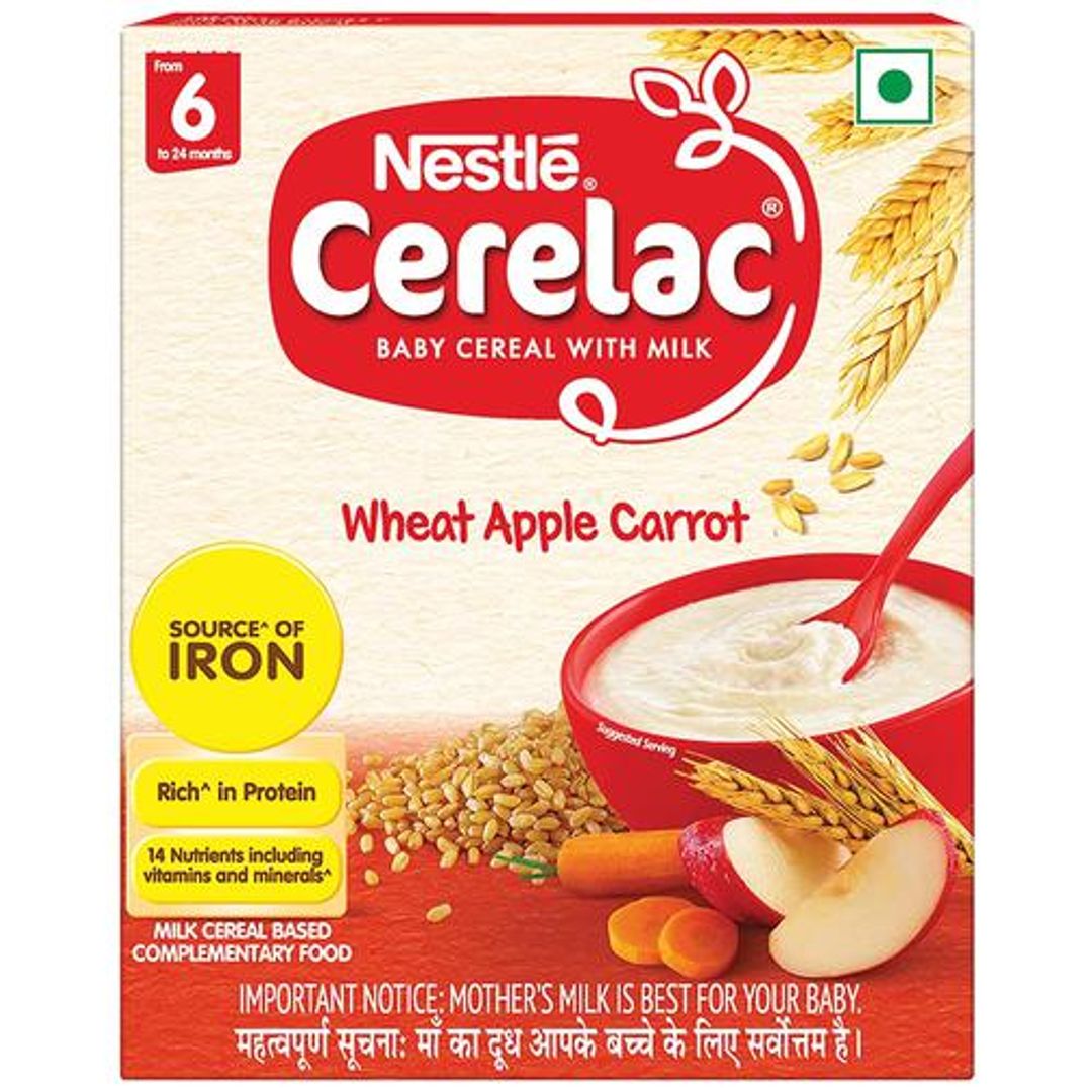 Nestle  Cerelac Baby Cereal With Milk, Wheat Apple Carrot - From 6 To 24 Months, 300 g Bag-In-Box