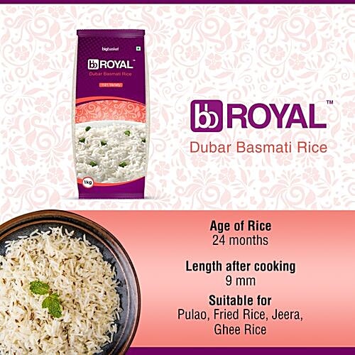 bb Royal Basmati Rice/Basmati Chawal - 1121, Dubar, 1 kg  