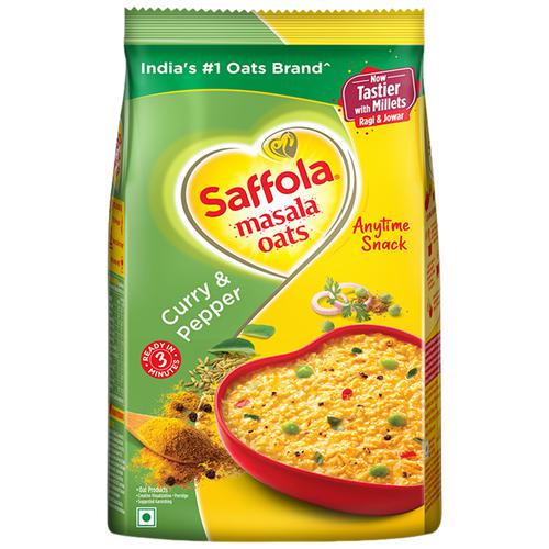 Saffola Masala Oats - Tasty Evening Snack, Fibre Rich, Curry & Pepper, 500 g  No Cholesterol, No Trans Fat