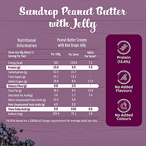 Sundrop Peanut Butter With Grape Jelly, 340 g Jar Zero Trans Fatty Acid & Cholesterol