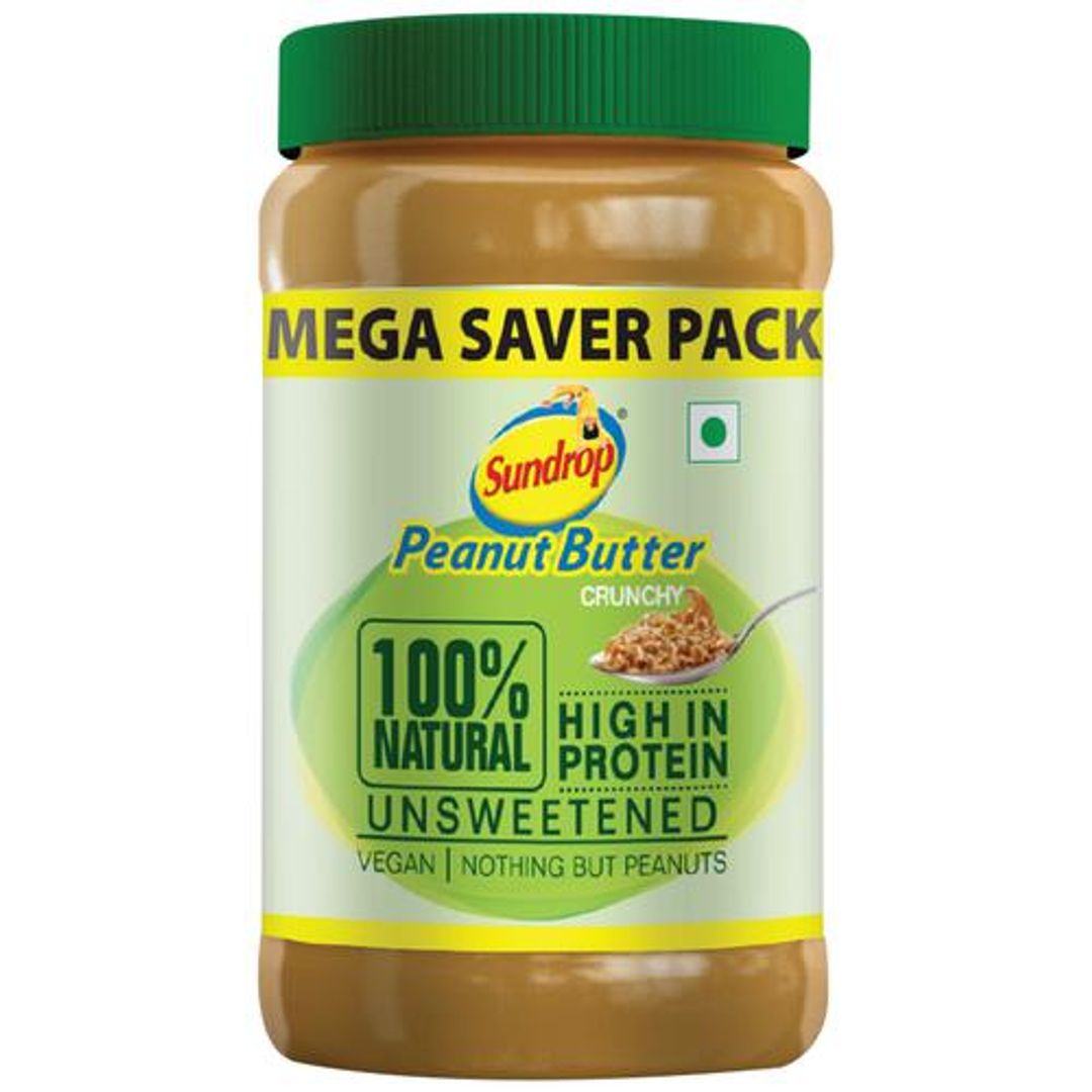 Sundrop Peanut Butter - 100% Natural, Crunchy, Rich In Protein, Spreads, 924 g Jar