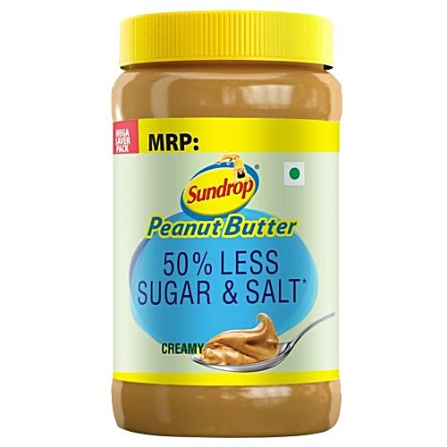 Sundrop Peanut Butter - Creamy, 50% Less Sugar & Salt, 924 g  