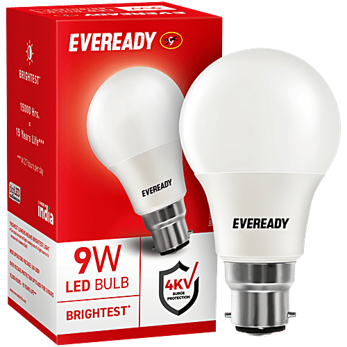 Eveready 9W 6500K LED Bulb - Cool Day Light, 1 pc  B22 Base, Energy-Efficient, 4kV Surge Protection, Long-Lasting Durability