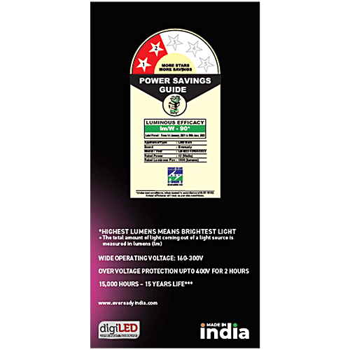 Eveready 12W 1080 Lumens LED Bulb - 6500K Cool Day Light, B22 Base, 2 Star BEE Rating, 1 pc 4kV Surge Protection, Long-Lasting Durability