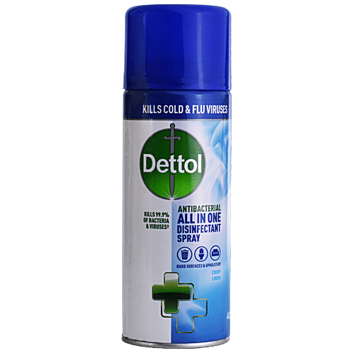 Dettol Disinfectant Spray For Hard Surfaces & Upholstery - Crisp Linen, Kills 99.9% Bacteria& Viruses, All In One, 400 ml  