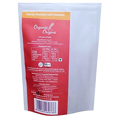 ORGANIC ORIGINS Almonds - Honey Roasted with Sesame, 145 g  Vitamin E Rich