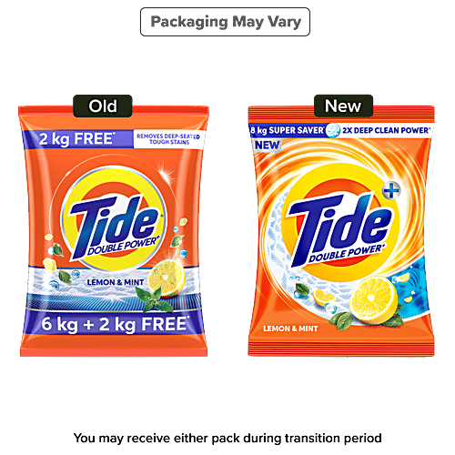 Tide Plus Double Power Detergent Washing Powder - Lemon & Mint, 8 kg  Removes Deep-Seated Tough Stains, Removes Bad Odour, Leaves Clothes Fresh & Bright