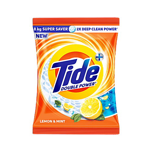 Tide Plus Double Power Detergent Washing Powder - Lemon & Mint, 8 kg  Removes Deep-Seated Tough Stains, Removes Bad Odour, Leaves Clothes Fresh & Bright