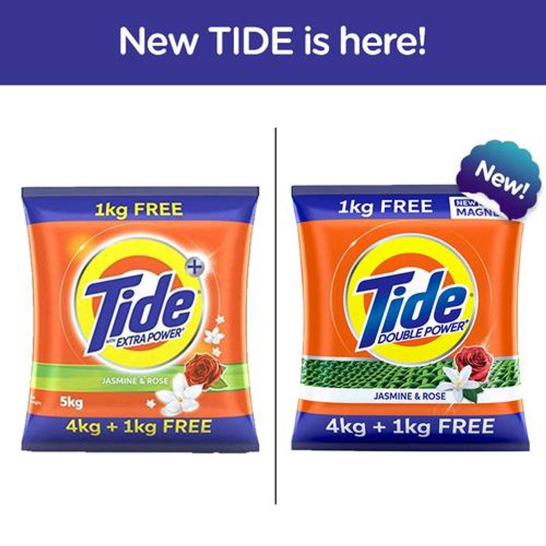 Tide Detergent Washing Powder - Jasmine & Rose, Extra Power, Tide, 5 kg (4 kg Pack + 1 kg Pack Free)