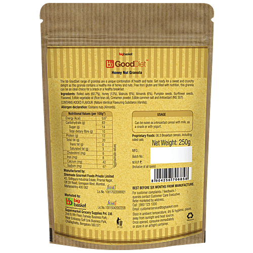 bb Gooddiet Granola - Honey Nut, Gluten free, 250 g Gluten Free, Trans Fat Free