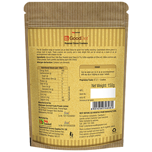 GoodDiet Crackers - Roasted Onion Crackers, Gluten Free, 150 g  