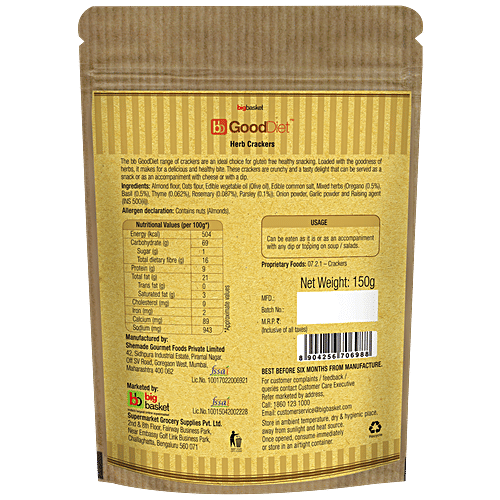 GoodDiet Crackers - Herb, Gluten free, 150 g  
