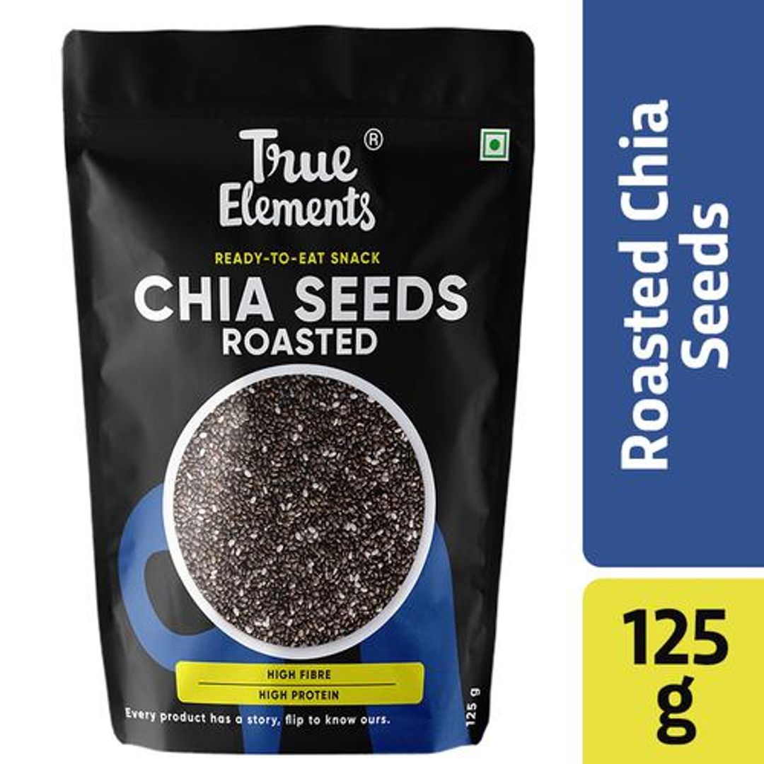 True Elements Roasted Chia Seeds - Iron & Fibre Rich, May Help In Weight Loss, 125 g 