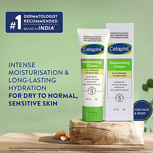 Cetaphil Moisturising Cream - For Face & Body, All Skin Types,, Non-Greasy, Non-Irritating, 80 ml Non-Greasy, Non-Irritating