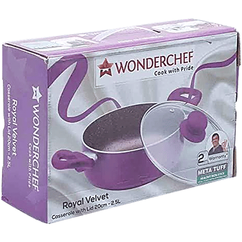 Wonderchef Royal Velvet Non-Stick Casserole - Induction Base, With Lid, Purple, 20 cm, 2.5 L  