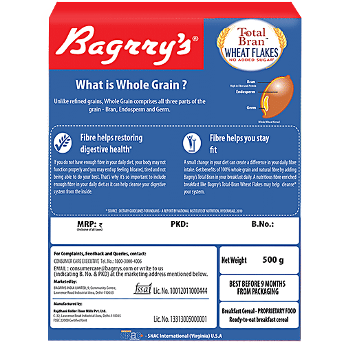 Bagrry's Wheat Flakes - No Added Sugar, Total Bran, 500 g  No Added Sugar