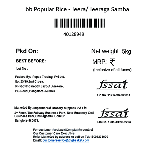 bb Popular Rice/Akki - Jeera/Jeeraga Samba, 5 kg  