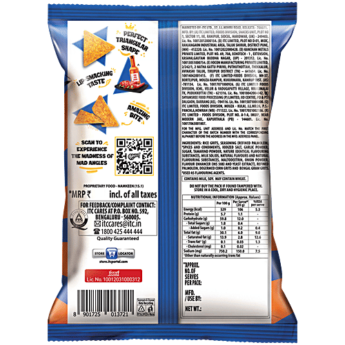 Bingo! Mad Angles Very Peri Peri - Spicy & Crunchy Corn Based Triangle Chips Pack For Snacks, 66 g Perfect Triangular Shape